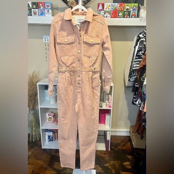 Triarchy Denim Jumpsuit with Gold Hardware in Clay - Picture 8 of 11